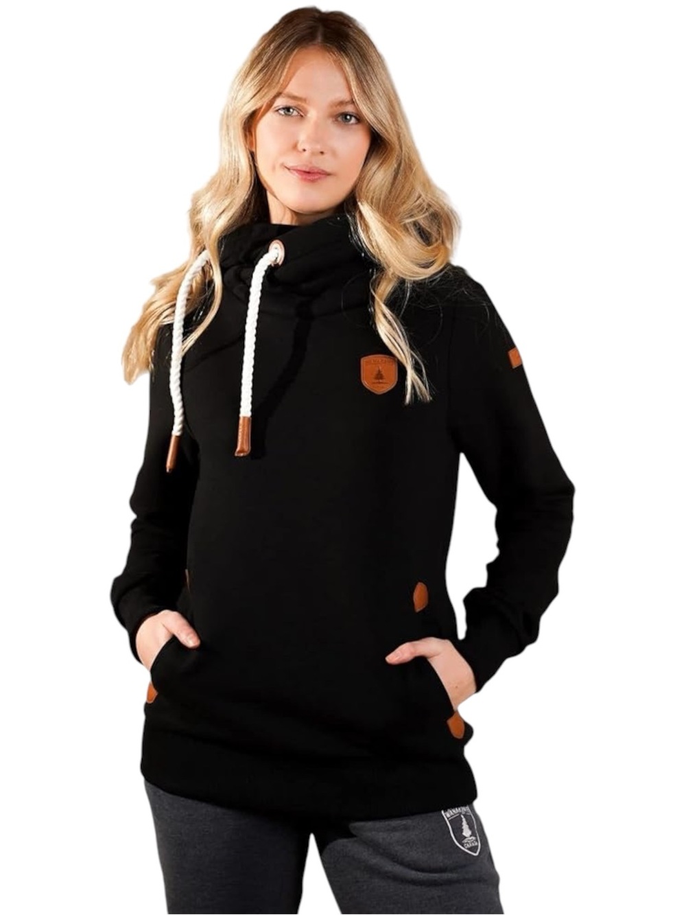 Wanakome Black Cowl Neck Hoodie Women’s Medium Pullover Fleece Sweatshirt